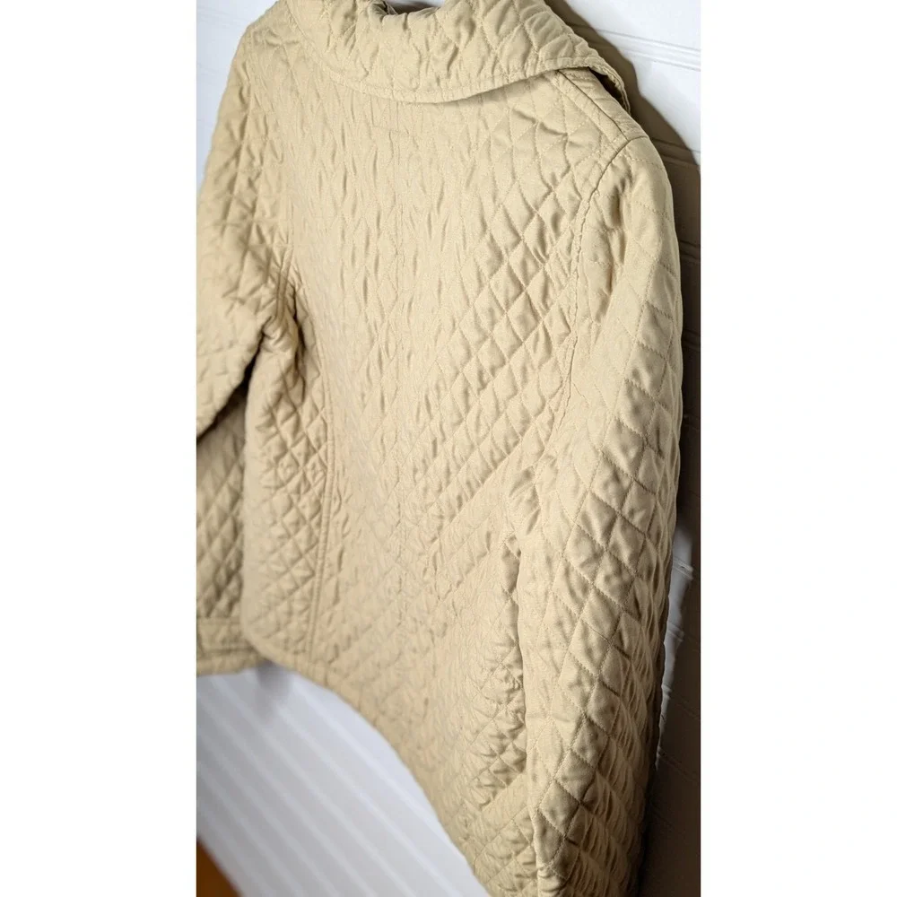 Merona Womens Medium Jacket Lightweight Tan Diamond Quilt Full Zip Snap Buttons